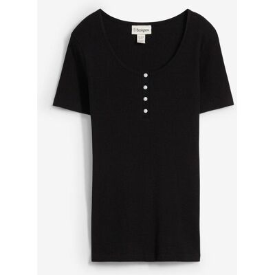 bonprix Henleyshirt aus reiner Bio-Baumwolleschwarz 48Damen bonprix Henleyshirt aus reiner Bio-Baumwolleschwarz 48Damen