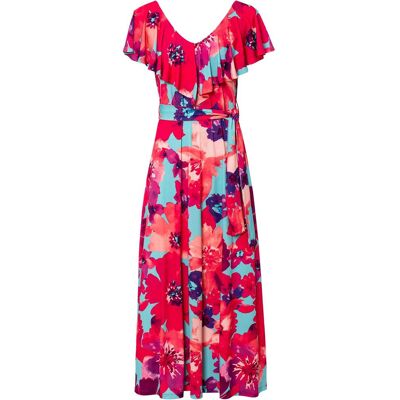 bonprix Maxikleid mit Volant und Gürtelblau 48Damen bonprix Maxikleid mit Volant und Gürtelblau 48Damen