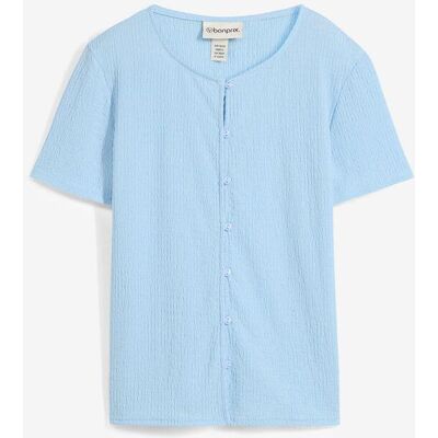 bonprix Shirt mit Struktur und Knopfleisteblau 40Damen bonprix Shirt mit Struktur und Knopfleisteblau 40Damen