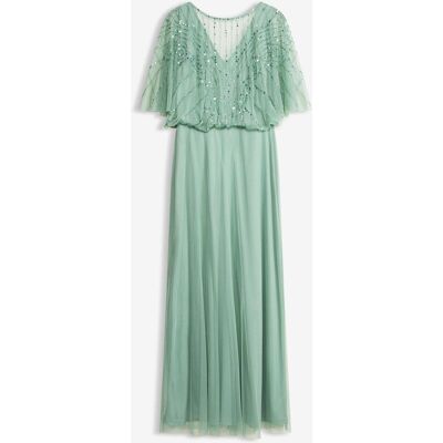 bonprix Maxikleid aus feinem Tüll mit Paillettenstickereigrün 32Damen bonprix Maxikleid aus feinem Tüll mit Paillettenstickereigrün 32Damen