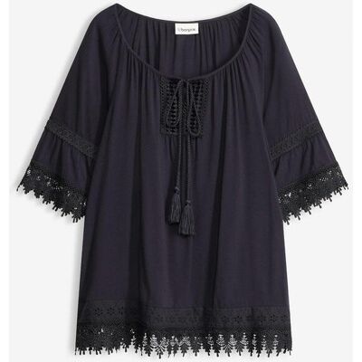 bonprix Tunika mit Spitze aus softer Viskoseschwarz 38Damen bonprix Tunika mit Spitze aus softer Viskoseschwarz 38Damen