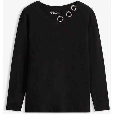 bonprix Langarmshirt mit Ösenschwarz 48Damen bonprix Langarmshirt mit Ösenschwarz 48Damen