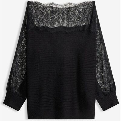 bonprix Sommer-Strickpullover mit Spitzeschwarz 40Damen bonprix Sommer-Strickpullover mit Spitzeschwarz 40Damen
