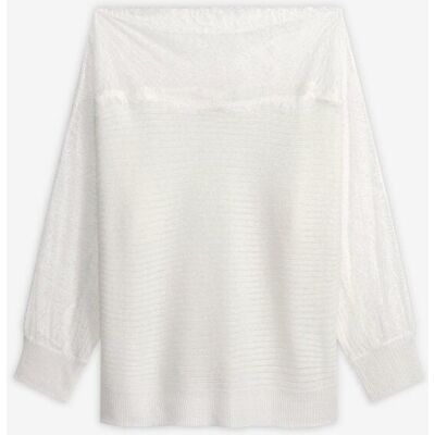 bonprix Sommer-Strickpullover mit Spitzeweiß 36Damen bonprix Sommer-Strickpullover mit Spitzeweiß 36Damen