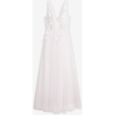 bonprix Maxikleid aus zartem Tüll mit Blumen-Applikationweiß 50Damen bonprix Maxikleid aus zartem Tüll mit Blumen-Applikationweiß 50Damen