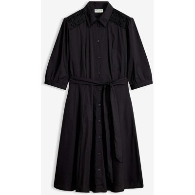 bonprix Hemdblusenkleid mit Spitze und Bindebandschwarz 38Damen bonprix Hemdblusenkleid mit Spitze und Bindebandschwarz 38Damen