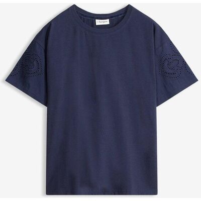bonprix T-Shirt mit Lochstickereiblau 40Damen bonprix T-Shirt mit Lochstickereiblau 40Damen