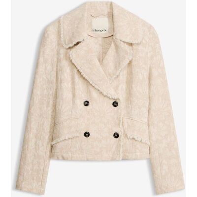 bonprix Jacke aus Baumwolljacquard mit Leinenanteilbeige 52Damen bonprix Jacke aus Baumwolljacquard mit Leinenanteilbeige 52Damen