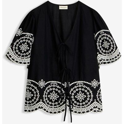bonprix Lochstickerei-Bluse aus reiner Baumwolleschwarz 42Damen bonprix Lochstickerei-Bluse aus reiner Baumwolleschwarz 42Damen