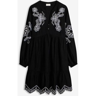 bonprix Tunika-Kleid aus fließender Viskose mit Stickereischwarz 40Damen bonprix Tunika-Kleid aus fließender Viskose mit Stickereischwarz 40Damen