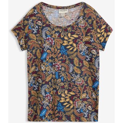 bonprix Baumwoll Shirt, bedruckt, Kurzarmblau 52Damen bonprix Baumwoll Shirt, bedruckt, Kurzarmblau 52Damen
