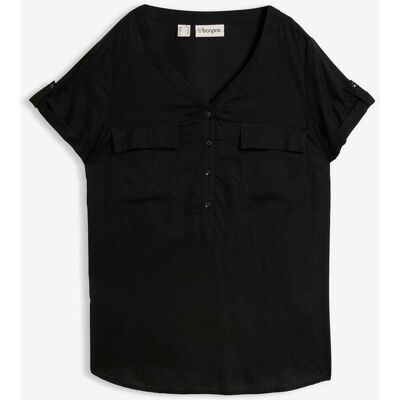 bonprix Bluse mit V-Ausschnitt, kurzarmschwarz 50Damen bonprix Bluse mit V-Ausschnitt, kurzarmschwarz 50Damen