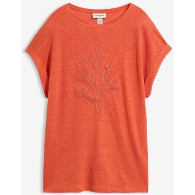 bonprix T-Shirt aus reinem Leinen mit Stickereirot 40Damen bonprix T-Shirt aus reinem Leinen mit Stickereirot 40Damen