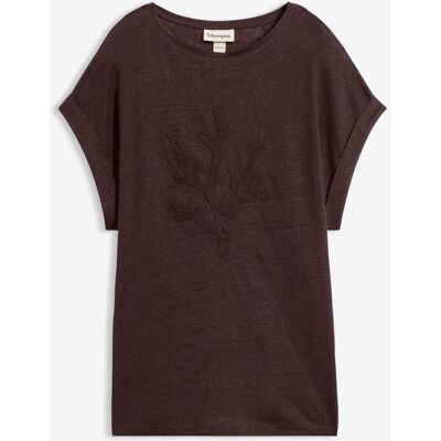 bonprix T-Shirt aus reinem Leinen mit Stickereibraun 48Damen bonprix T-Shirt aus reinem Leinen mit Stickereibraun 48Damen