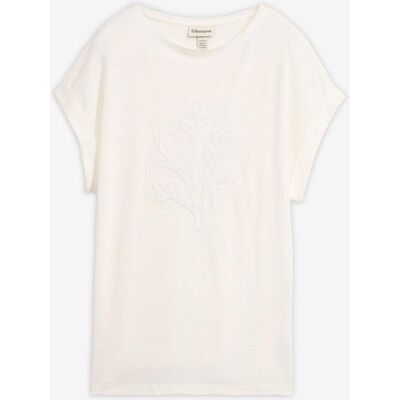 bonprix T-Shirt aus reinem Leinen mit Stickereiweiß 52Damen bonprix T-Shirt aus reinem Leinen mit Stickereiweiß 52Damen