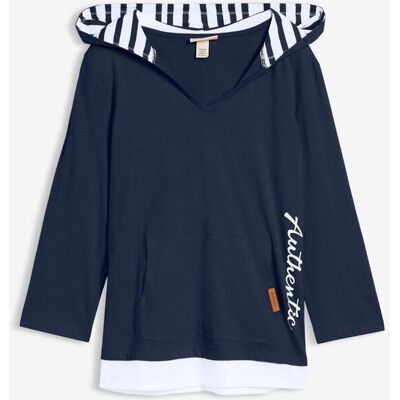 bonprix Kapuzen-Shirt, 3/4-Arm aus reiner Baumwolleblau 36Damen bonprix Kapuzen-Shirt, 3/4-Arm aus reiner Baumwolleblau 36Damen