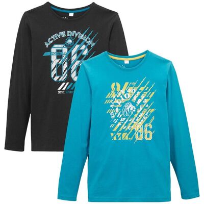 bonprix Langarmshirt aus reiner Bio-Baumwolle (2er-Pack)schwarz 128Knaben bonprix Langarmshirt aus reiner Bio-Baumwolle (2er-Pack)schwarz 128Knaben