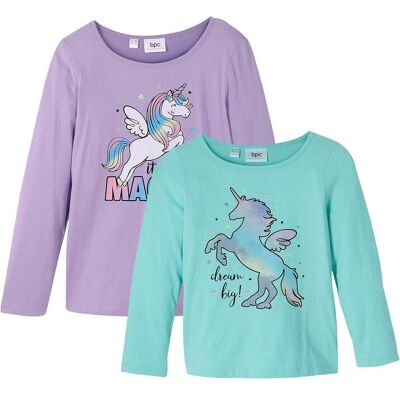 bonprix Langarmshirt aus reiner Bio-Baumwolle (2er Pack)lila 128Mädchen bonprix Langarmshirt aus reiner Bio-Baumwolle (2er Pack)lila 128Mädchen