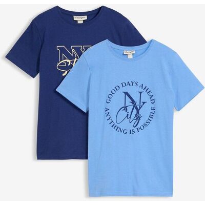 bonprix T-Shirt aus reiner Bio Baumwolle (2er Pack)blau 146Knaben bonprix T-Shirt aus reiner Bio Baumwolle (2er Pack)blau 146Knaben