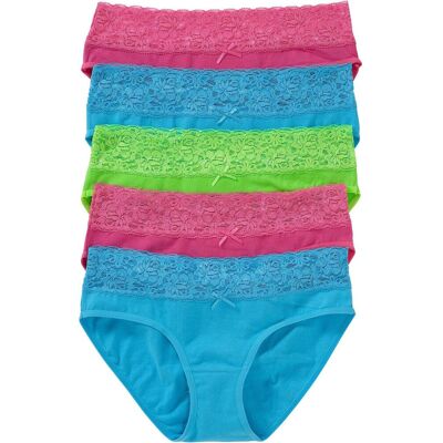 bonprix Slip mit weicher Baumwolle und Spitze (5er Pack)blau 48Damen bonprix Slip mit weicher Baumwolle und Spitze (5er Pack)blau 48Damen