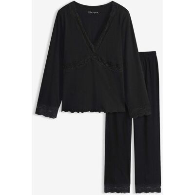 bonprix Pyjama mit Spitzenbesatzschwarz 56Damen bonprix Pyjama mit Spitzenbesatzschwarz 56Damen