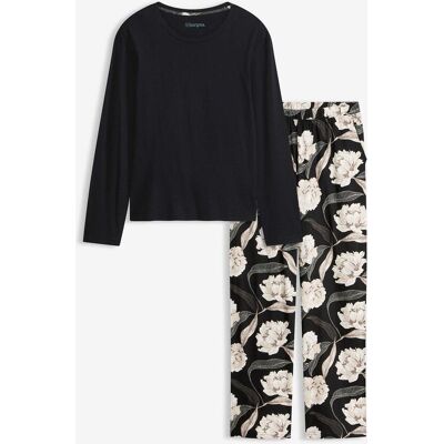 bonprix Pyjama mit Viskose und weitem Beinschwarz 44Damen bonprix Pyjama mit Viskose und weitem Beinschwarz 44Damen