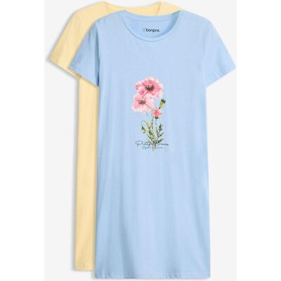 bonprix Kurzes Nachthemd aus reiner Baumwolle (2er Pack)blau 44Damen bonprix Kurzes Nachthemd aus reiner Baumwolle (2er Pack)blau 44Damen