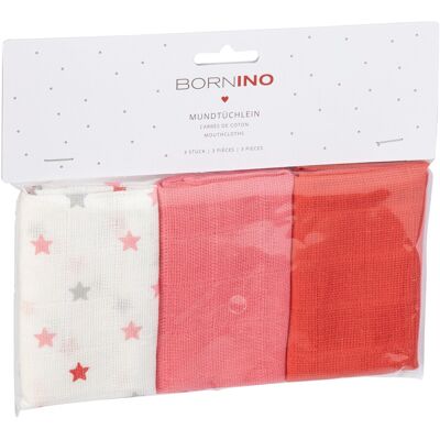 Bornino 3er-Pack Mulltücher 30x30 cm Sterne pink Bornino 3er-Pack Mulltücher 30x30 cm Sterne pink