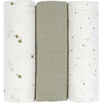Lässig 3er-Pack Mullwindeln 85x85 cm oliv weiss Lässig 3er-Pack Mullwindeln 85x85 cm oliv weiss