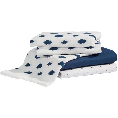 Bornino 3er-Pack Mullwindeln Wolken und Sterne 80x80 cm blau Bornino 3er-Pack Mullwindeln Wolken und Sterne 80x80 cm blau