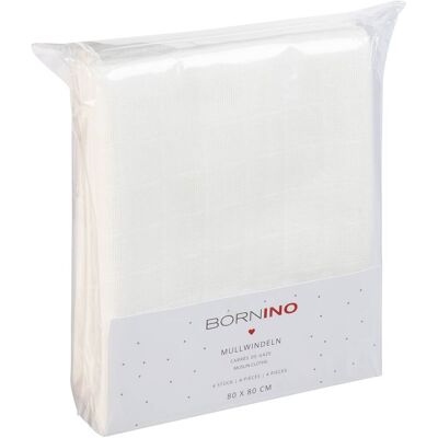 Bornino 4er-Pack Mullwindeln 80x80 cm weiss Bornino 4er-Pack Mullwindeln 80x80 cm weiss