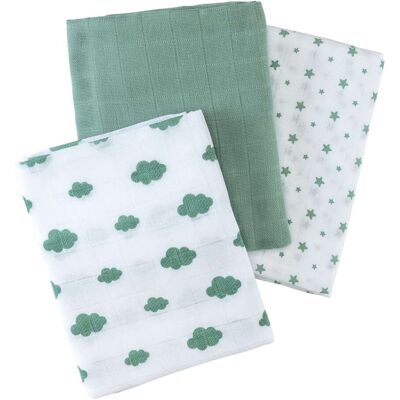 Bornino 3er-Pack Mullwindeln Wolken und Sterne 80x80 cm mehrfarbig Bornino 3er-Pack Mullwindeln Wolken und Sterne 80x80 cm mehrfarbig