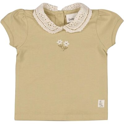 Feetje T-Shirt Bubikragen Blumenstickerei gruen natur Feetje T-Shirt Bubikragen Blumenstickerei gruen natur