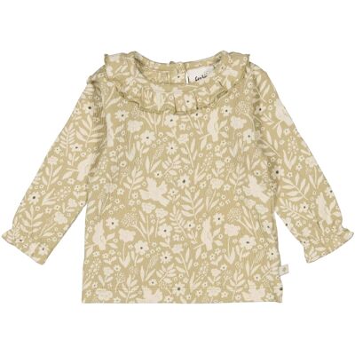 Feetje Krepp-Shirt langarm Rüschenkragen Blumen gruen natur Feetje Krepp-Shirt langarm Rüschenkragen Blumen gruen natur