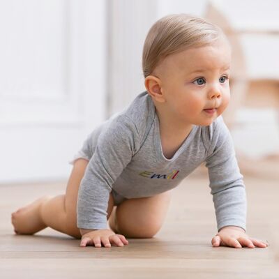 Bornino Body langarm personalisiert mit Namen grau Bornino Body langarm personalisiert mit Namen grau