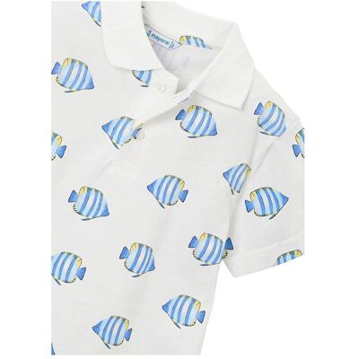 Mayoral Polo-T-Shirt Fische weiss blau Mayoral Polo-T-Shirt Fische weiss blau
