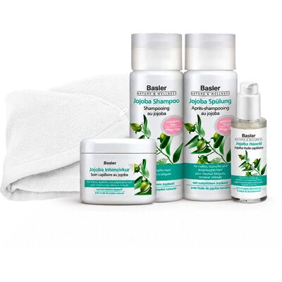 basler Jojoba Hair Set (Shampoo 200ml + Conditioner 200ml + Maske 125ml + Haaröl 50ml + Haarturban) basler Jojoba Hair Set (Shampoo 200ml + Conditioner 200ml + Maske 125ml + Haaröl 50ml + Haarturban)