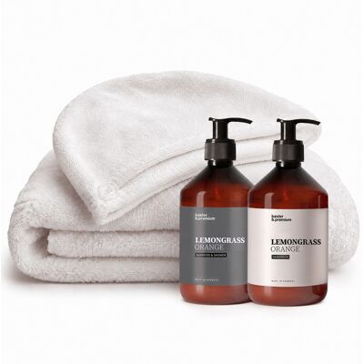 basler Lemongras Orange Shampoo & Shower Set (Handwash 500ml + Shampoo & Shower 500ml + Duschtuch + Haarturban) basler Lemongras Orange Shampoo & Shower Set (Handwash 500ml + Shampoo & Shower 500ml + Duschtuch + Haarturban)