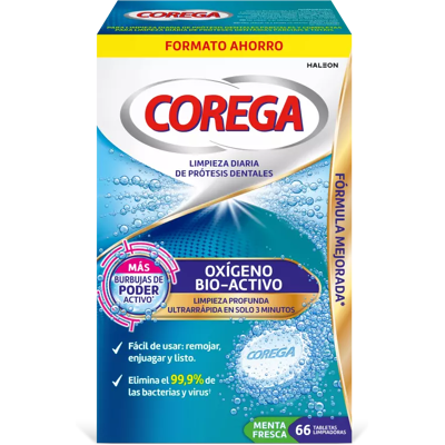 Corega Reinigung von Zahnprothesen mit bioaktivem Sauerstoff 66 Corega Reinigung von Zahnprothesen mit bioaktivem Sauerstoff 66