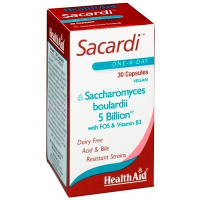 HealthAid Sacardi - Saccharomyces boulardii 5 Mrd + Vit B3 + FOS - Vegan HealthAid Sacardi - Saccharomyces boulardii 5 Mrd + Vit B3 + FOS - Vegan