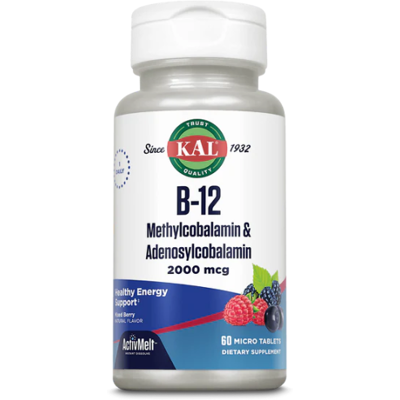 KAL B-12 Methylcobalamin & Adenosylcobalamin - Mischbeere - 2000 mcg - 60 Mikrotabletten KAL B-12 Methylcobalamin & Adenosylcobalamin - Mischbeere - 2000 mcg - 60 Mikrotabletten