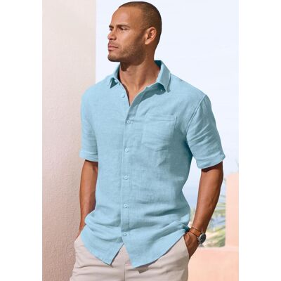 Leinenhemd JOHN DEVIN "Kurzarmhemd", Herren, Gr. L (41/42), N-Gr, hellblau, Leinenmischung;Web, Obermaterial: 55% Leinen, 45% Baumwolle, regular fit normal, Rundhals, abgesteppte Kante, Hemden Leinenhemd, Luftiges Freizeithemd mit dezentem Muster Leinenhemd JOHN DEVIN "Kurzarmhemd", Herren, Gr. L (41/42), N-Gr, hellblau, Leinenmischung;Web, Obermaterial: 55% Leinen, 45% Baumwolle, regular fit normal, Rundhals, abgesteppte Kante, Hemden Leinenhemd, Luftiges Freizeithemd mit dezentem Muster
