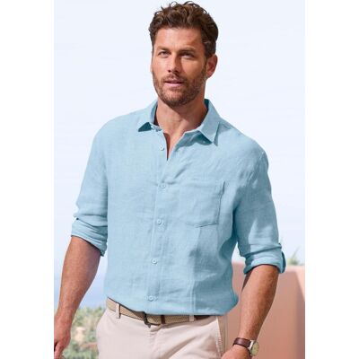 Leinenhemd JOHN DEVIN "Langarmhemd", Herren, Gr. XL (43/44), N-Gr, blau (hellblau), Leinenmischung, Obermaterial: 55% Leinen, 45% Baumwolle, regular fit normal, Rundhals, 2-Knopf-Manschette, Hemden Leinenhemd, Luftiges Freizeithemd mit Krempelfunktion Leinenhemd JOHN DEVIN "Langarmhemd", Herren, Gr. XL (43/44), N-Gr, blau (hellblau), Leinenmischung, Obermaterial: 55% Leinen, 45% Baumwolle, regular fit normal, Rundhals, 2-Knopf-Manschette, Hemden Leinenhemd, Luftiges Freizeithemd mit Krempelfunktion