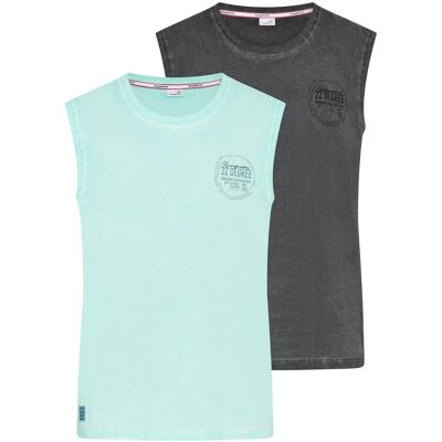 Tanktop KANGAROOS, Herren, Gr. S, bunt (anthrazit, türkis), Single Jersey, Obermaterial: 100% Baumwolle, schmal, tiefer Rundhals, Tops Tanktop, schmal geschnitten, tiefer Rundhalsausschnitt, ärmellos Tanktop KANGAROOS, Herren, Gr. S, bunt (anthrazit, türkis), Single Jersey, Obermaterial: 100% Baumwolle, schmal, tiefer Rundhals, Tops Tanktop, schmal geschnitten, tiefer Rundhalsausschnitt, ärmellos