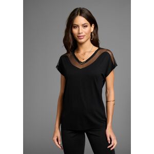 T-Shirt LAURA SCOTT, Damen, Gr. 32/34, schwarz, Jersey, Obermaterial: 95% Viskose, 5% Elasthan. Netz: 100% Polyester, Mesh, unifarben, figurumspielend hüftlang, V-Ausschnitt, Shirts T-Shirt, mit Mesh-Einsatz T-Shirt LAURA SCOTT, Damen, Gr. 32/34, schwarz, Jersey, Obermaterial: 95% Viskose, 5% Elasthan. Netz: 100% Polyester, Mesh, unifarben, figurumspielend hüftlang, V-Ausschnitt, Shirts T-Shirt, mit Mesh-Einsatz