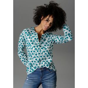Schlupfbluse ANISTON CASUAL, Damen, Gr. 40, grün (grün, weiß), Web, Obermaterial: 100% Viskose, bedruckt, figurumspielend Po-bedeckend, Rundhals, Ärmel mit Ärmelschlitz 1-Knopf-Manschette krempelbar, Blusen Schlupfbluse, mit krempelbaren Ärmeln Schlupfbluse ANISTON CASUAL, Damen, Gr. 40, grün (grün, weiß), Web, Obermaterial: 100% Viskose, bedruckt, figurumspielend Po-bedeckend, Rundhals, Ärmel mit Ärmelschlitz 1-Knopf-Manschette krempelbar, Blusen Schlupfbluse, mit krempelbaren Ärmeln