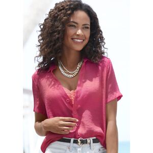 Kurzarmbluse VIVANCE, Damen, Gr. 40, pink, Web, Obermaterial: 65% Viskose, 35% Polyester, unifarben, figurumspielend hüftlang, V-Ausschnitt, Blusen Kurzarmbluse, mit Hemdkragen und Knopfleiste, Hemdbluse, Strandmode Kurzarmbluse VIVANCE, Damen, Gr. 40, pink, Web, Obermaterial: 65% Viskose, 35% Polyester, unifarben, figurumspielend hüftlang, V-Ausschnitt, Blusen Kurzarmbluse, mit Hemdkragen und Knopfleiste, Hemdbluse, Strandmode