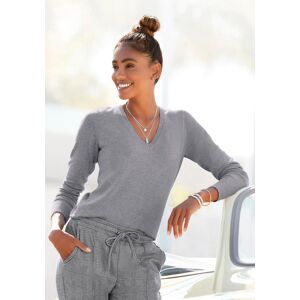 V-Ausschnitt-Pullover VIVANCE, Damen, Gr. 36/38, grau (grau, meliert), Feinstrick, Obermaterial: 83% Viskose, 15% Polyamid, 2% Elasthan, meliert, figurbetont hüftlang, tiefer V-Ausschnitt, Rippstrickbündchen, Pullover V-Ausschnitt-Pullover, in taillierter V-Ausschnitt-Pullover VIVANCE, Damen, Gr. 36/38, grau (grau, meliert), Feinstrick, Obermaterial: 83% Viskose, 15% Polyamid, 2% Elasthan, meliert, figurbetont hüftlang, tiefer V-Ausschnitt, Rippstrickbündchen, Pullover V-Ausschnitt-Pullover, in taillierter