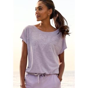 Rundhalsshirt VENICE BEACH, Damen, Gr. 36/38, lila (flieder), Slub, Obermaterial: 65% Polyester, 35% Viskose, mehrfarbig, figurumspielend hüftlang, Rundhals, Shirts Rundhalsshirt, mit Logoprint, T-Shirt, sommerlich-sportlicher Look Rundhalsshirt VENICE BEACH, Damen, Gr. 36/38, lila (flieder), Slub, Obermaterial: 65% Polyester, 35% Viskose, mehrfarbig, figurumspielend hüftlang, Rundhals, Shirts Rundhalsshirt, mit Logoprint, T-Shirt, sommerlich-sportlicher Look