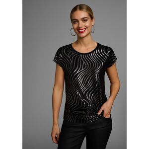 Rundhalsshirt LAURA SCOTT, Damen, Gr. 46, schwarz, Single Jersey, Obermaterial: 95% Viskose, 5% Elasthan, bedruckt, gemustert, metallic, unifarben, figurumspielend hüftbedeckend, Rundhals, angeschnitten, Shirts Rundhalsshirt, Kurzarm, figurumspielend, aus Rundhalsshirt LAURA SCOTT, Damen, Gr. 46, schwarz, Single Jersey, Obermaterial: 95% Viskose, 5% Elasthan, bedruckt, gemustert, metallic, unifarben, figurumspielend hüftbedeckend, Rundhals, angeschnitten, Shirts Rundhalsshirt, Kurzarm, figurumspielend, aus